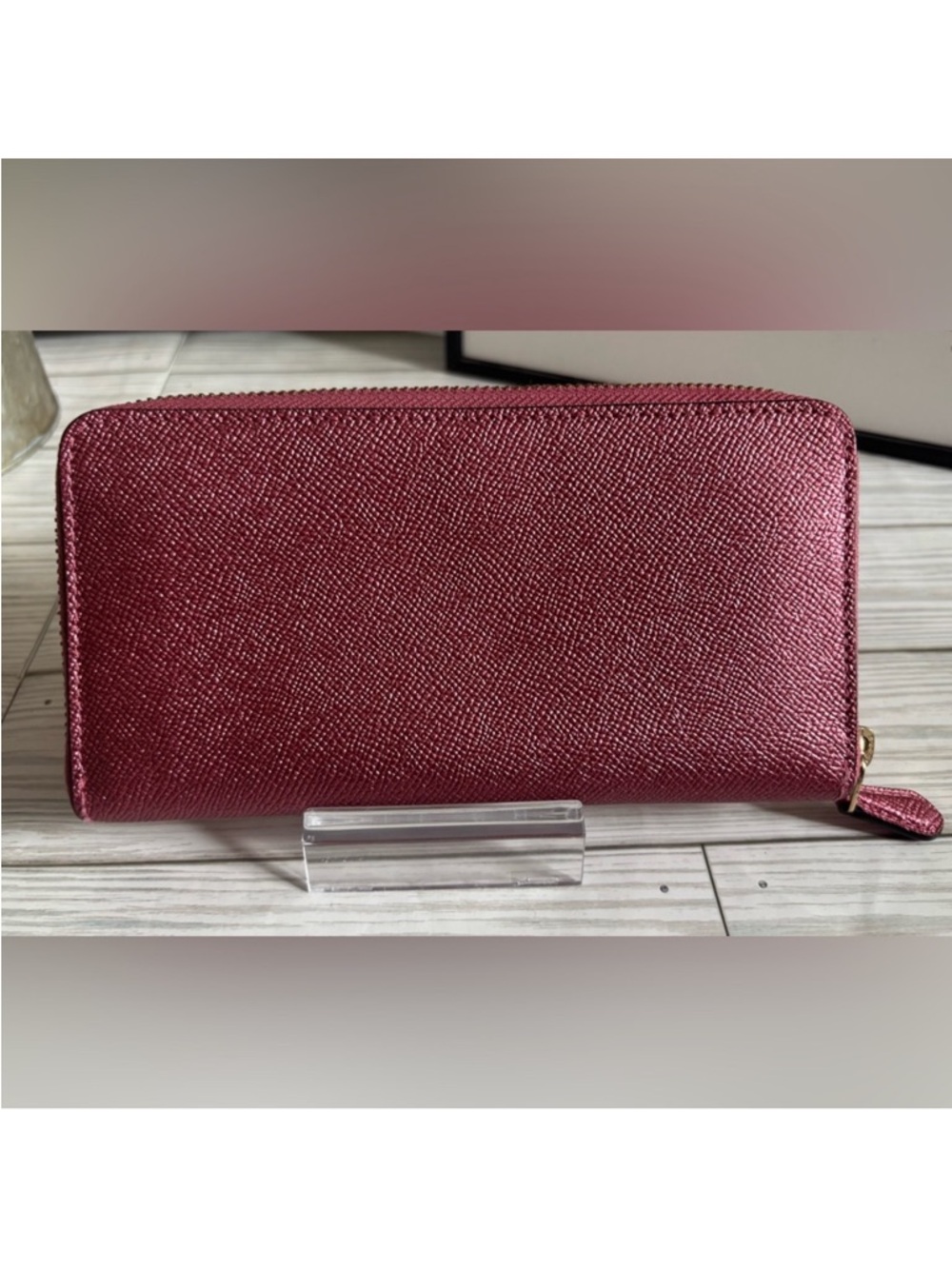 Coach Metallic Raspberry Zip-Around Wallet - Picture 2 of 9